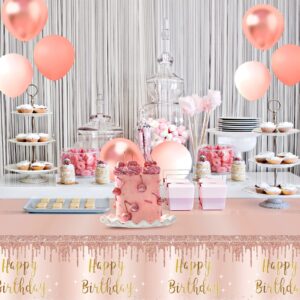 3 Pcs Pink Rose Gold Happy Birthday Tablecloth Decorations for Women, Happy Birthday Table Cover Party Supplies, 16th 21st 30th 40th 50th Birthday Plastic Disposable Rectangular Table Cloth Decor