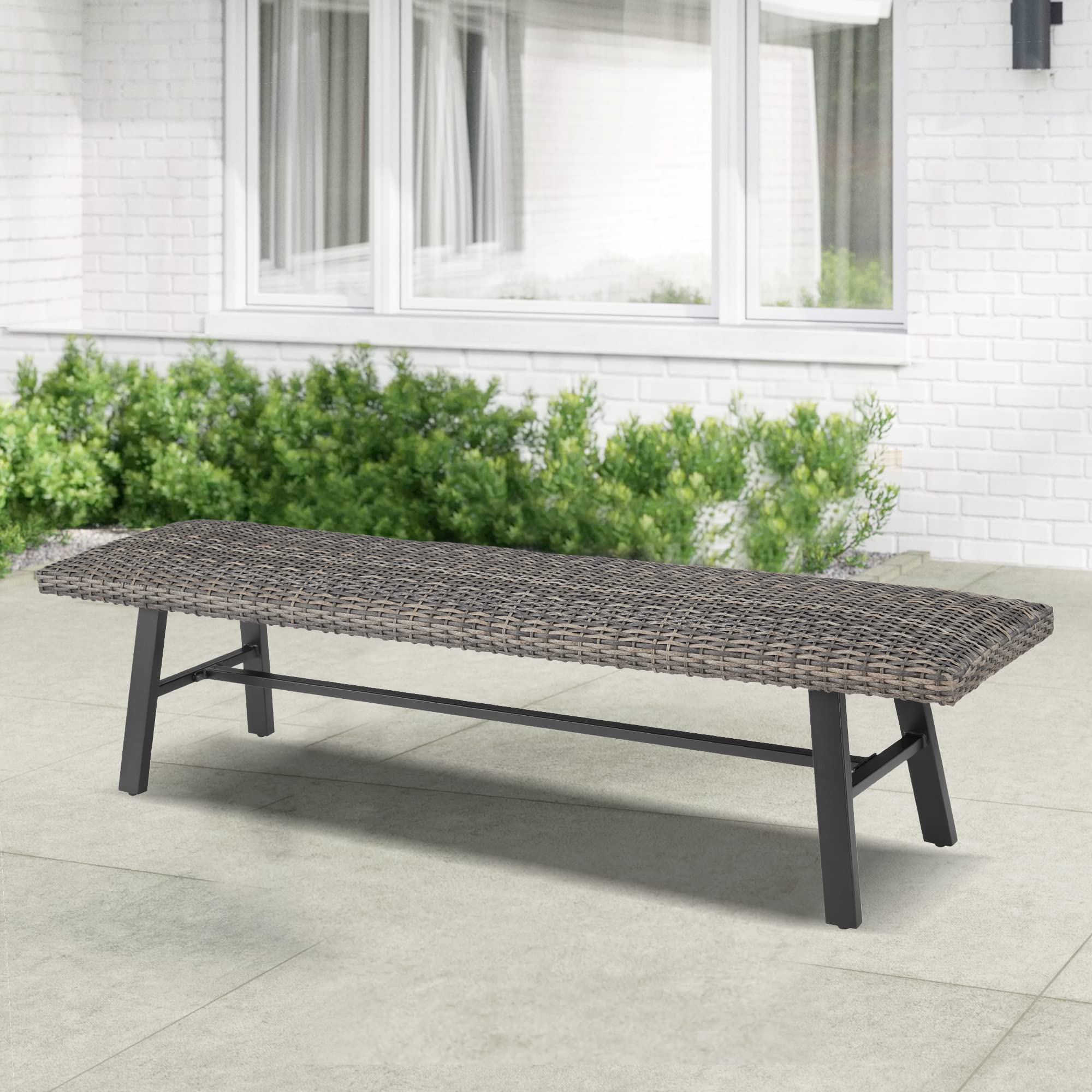 Ulax furniture Outdoor/Indoor Bench, Outdoor Dining Bench, All Weather Wicker Patio Seating for Garden, Porch, Backyard