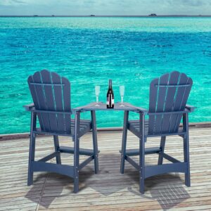 anbuy balcony chair tall adirondack chair set of 2 outdoor adirondack barstools with connecting tray - patio stools weather resistant for deck balcony pool backyard, navy blue