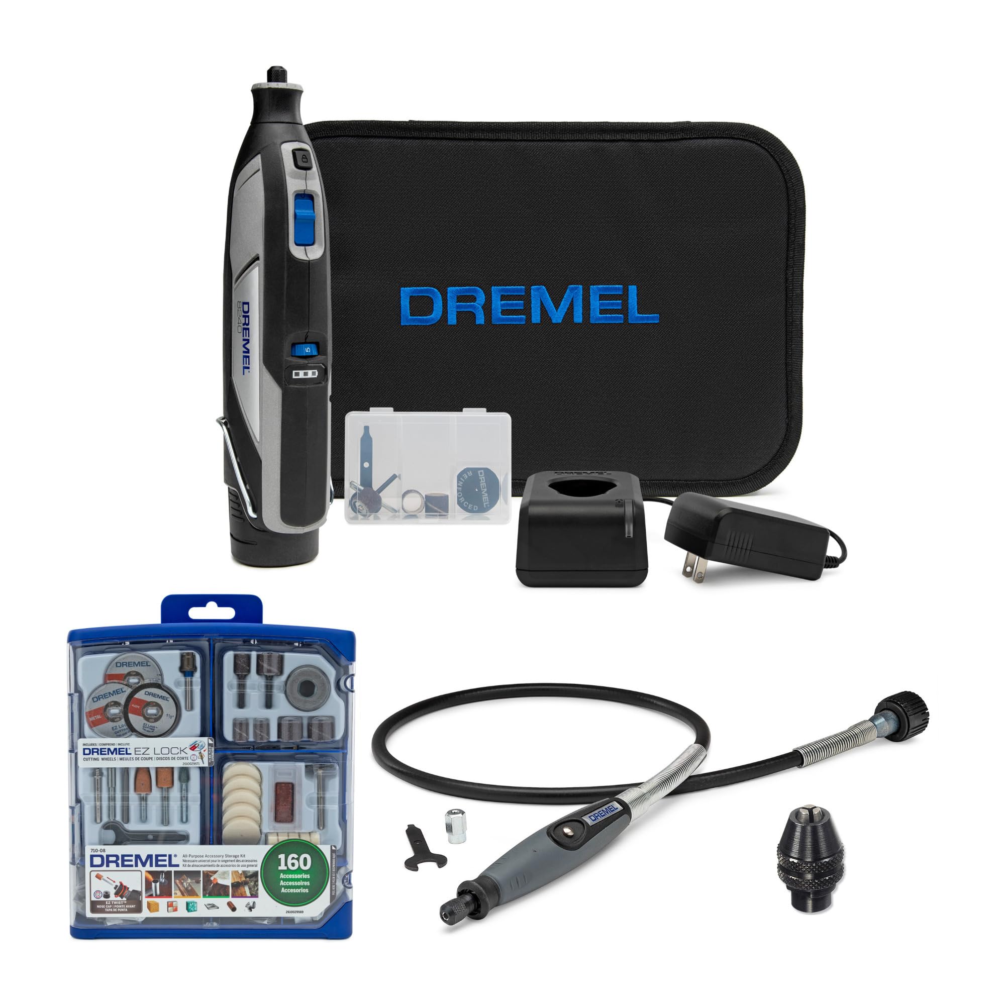 Dremel 8240 12V Lithium-Ion Battery Cordless Rotary Tool with Accessory Bundle (4 Items)