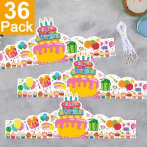 TENDFINE 36 Pack Birthday Crowns for Kids Colorful Paper Party Hats Birthday Crown Set for Teachers Students Classroom