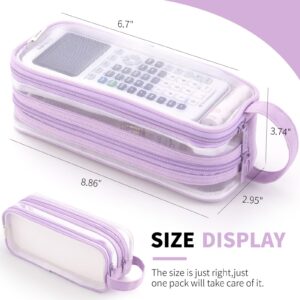 ANGOOBABY Large Grid Mesh Pencil Case 2 Compartment Pen Bag Clear Handheld Multifunction Pencil Pouch Transparent Makeup Bag for Teen Student College Business Travel Office Adult - Purple