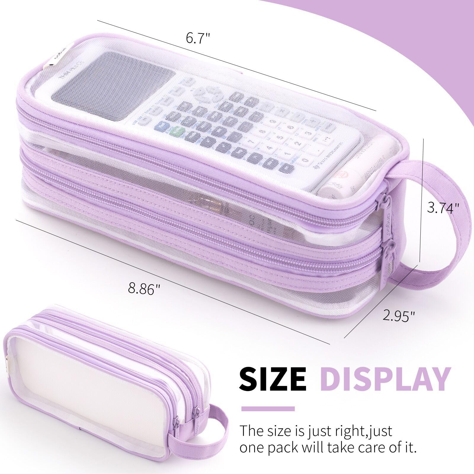 ANGOOBABY Large Grid Mesh Pencil Case 2 Compartment Pen Bag Clear Handheld Multifunction Pencil Pouch Transparent Makeup Bag for Teen Student College Business Travel Office Adult - Purple