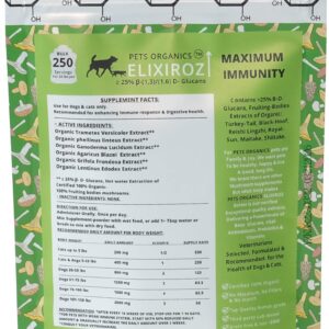 MAXIMUM IMMUNITY >25% β-glucan 100% Mushrooms Fruiting Body Extracts, Veterinarians formulation for Dogs & Cats Immune & Digestive Systems with Turkey tail & >35% β-glucan Reishi extracts.250 SERVINGS