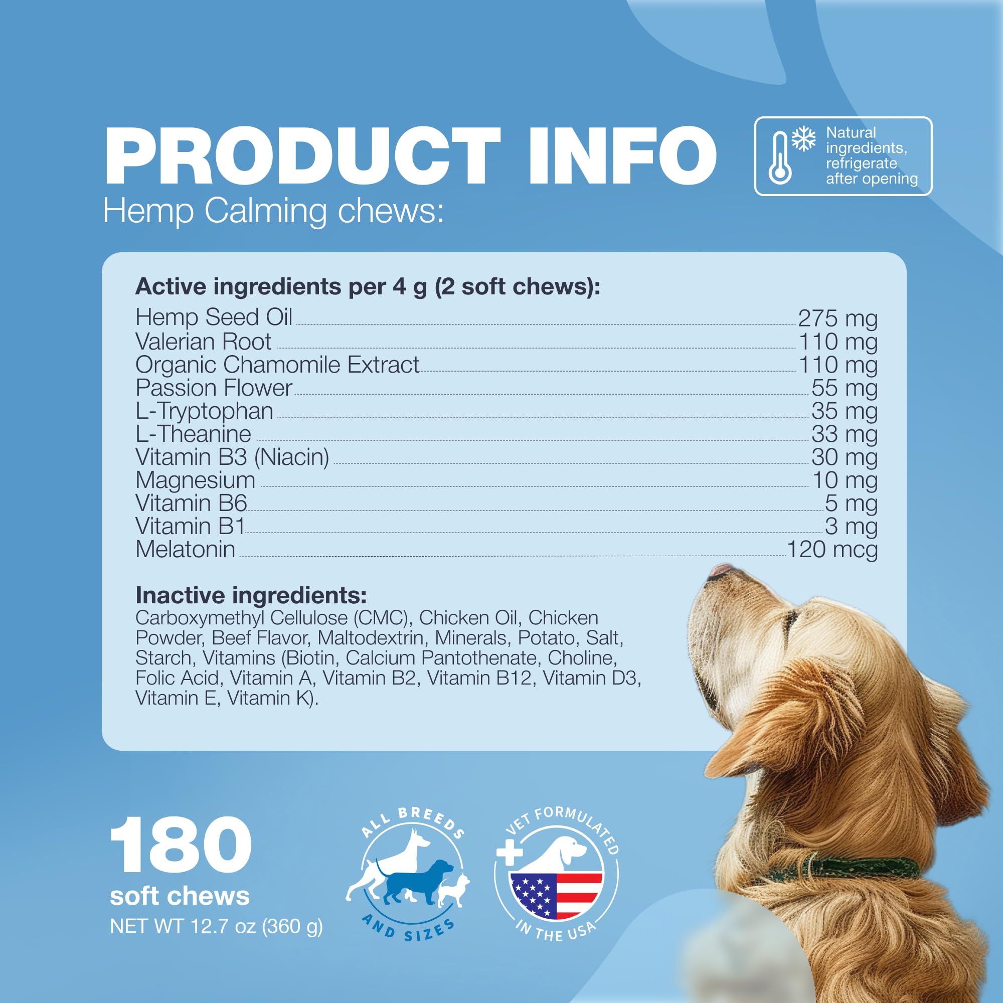 Hemp Calming Chews for Dogs - Dog Calming Treats - Anxiety Relief for Dogs with L-Theanine, Chamomile Extract, Valerian Root - Dog Anxiety Relief for Travel, Vet Visits, Thunderstorms, Nail Trimming