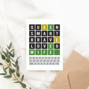 Wordle Wife Card - Mothers Day Wordle Card - Wife Card - Wordle Lover Card - Happy Birthday Wordle - Queen Smart Brave Loved - Word Game Card For Wife - Anniversary- Birthday Gift - Greeting Card