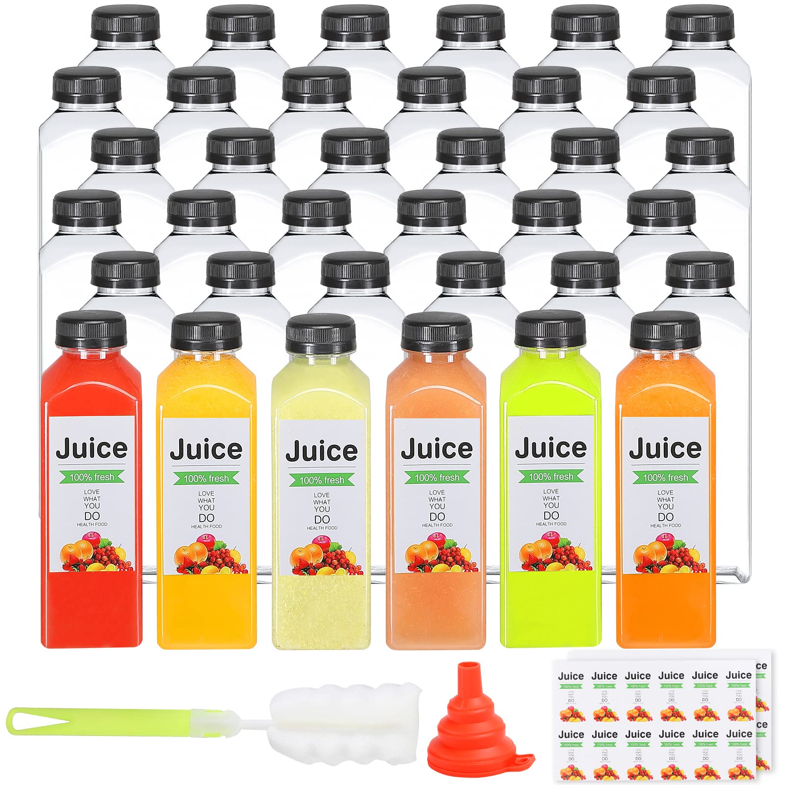 LJINOKYUN 36 pcs-16oz Reusable Take-out Juice Bottles With Caps - Clear Empty Juice Bottles with Labels for Smoothies Drinking and Other Beverages