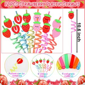 Strawberry Party Favor 72 PCS Sweet Berry Slap Bracelets DIY Stickers Temporary Tattoos Keychain Plastic Straws Gift Bags for Kids Girls Birthday Party Baby Shower Summer Fruit Goodie Bag Fillers