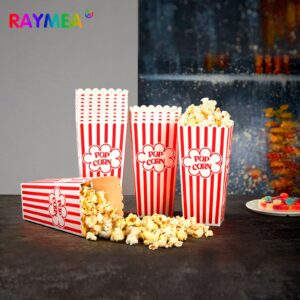 RAYMEA Popcorn Containers Disposable 46 Oz Red & White Striped 28 Pack Cardboard Popcorn Boxes for Movie Night