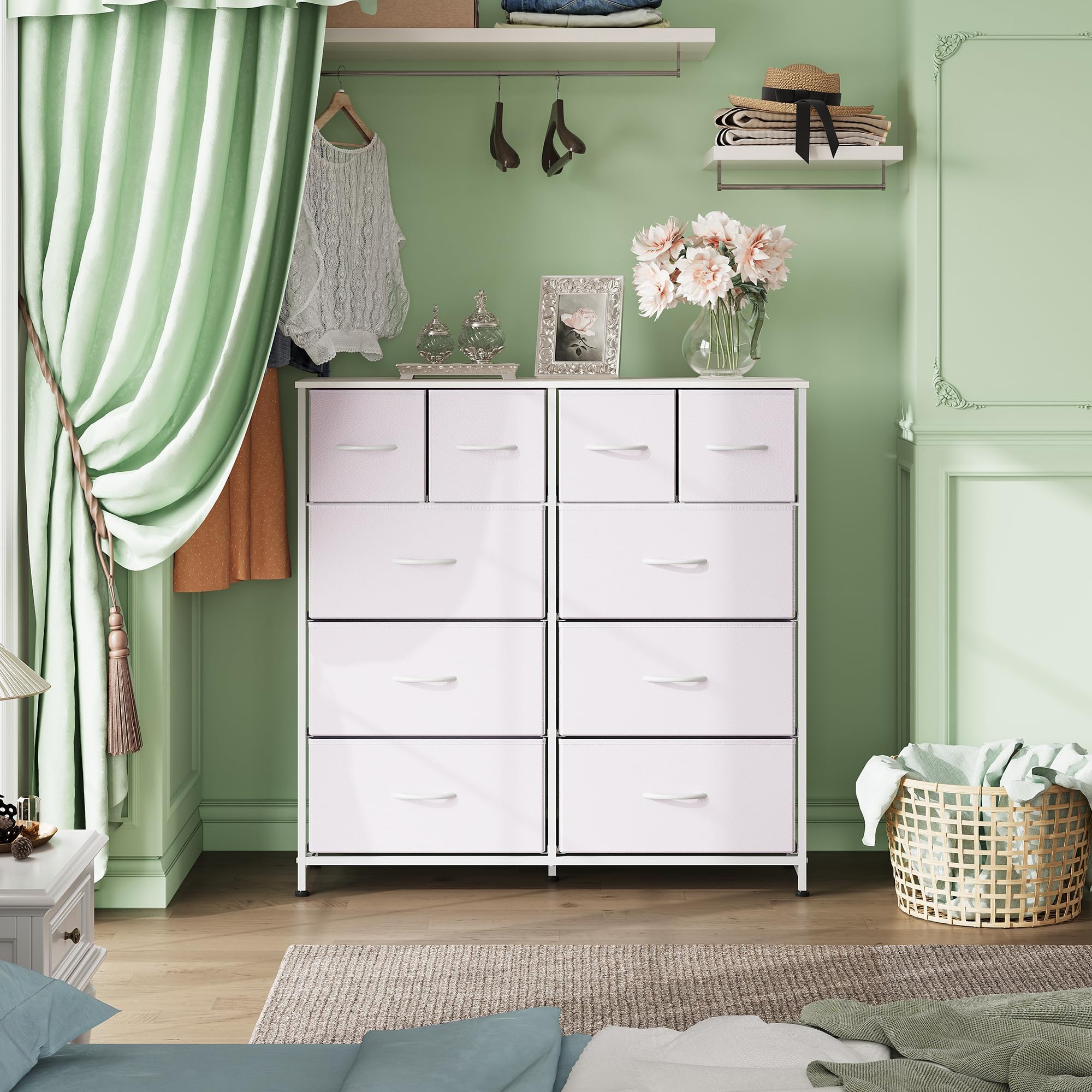 WLIVE White Dresser for Bedroom with 10 Drawers, Tall Chest of Drawers for Bedroom, Storage Drawer Unit, Organizer Unit for Hallway, Closet