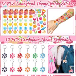 Erweicet Candyland Party Favors Sweet Lollipops Slap Bracelets DIY Stickers Temporary Tattoos Keychains Plastic Straws Gift Bags for Kids Girls Sweet Candy Theme Birthday Party Baby Shower