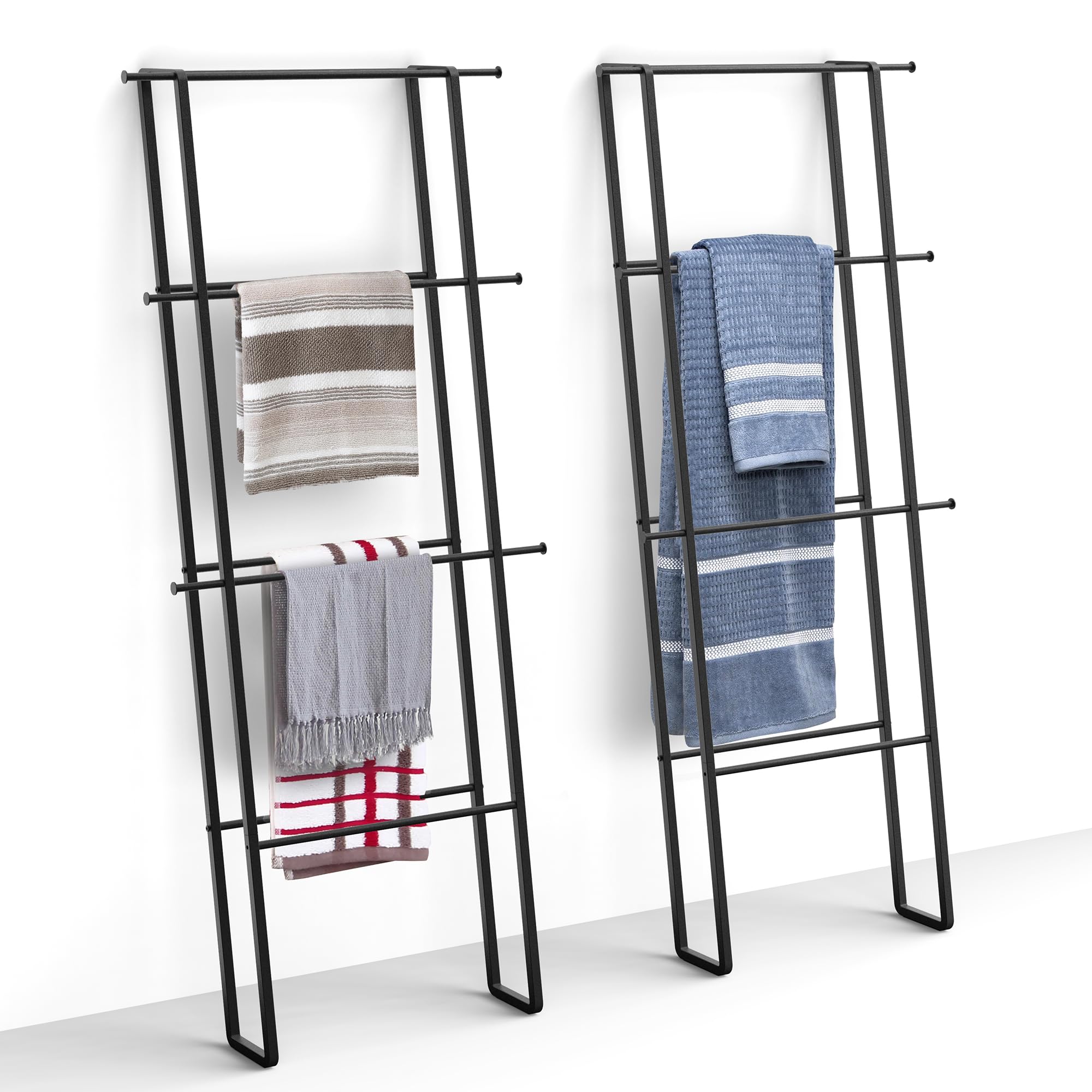 CANYAVE Blanket Ladder Towel Rack, Wall Leaning Ladder Towel Rack Blanket Holder Rack Drying Rack, 4-Tier Blanket Ladders for Living Room Bathroom (Matte Black)