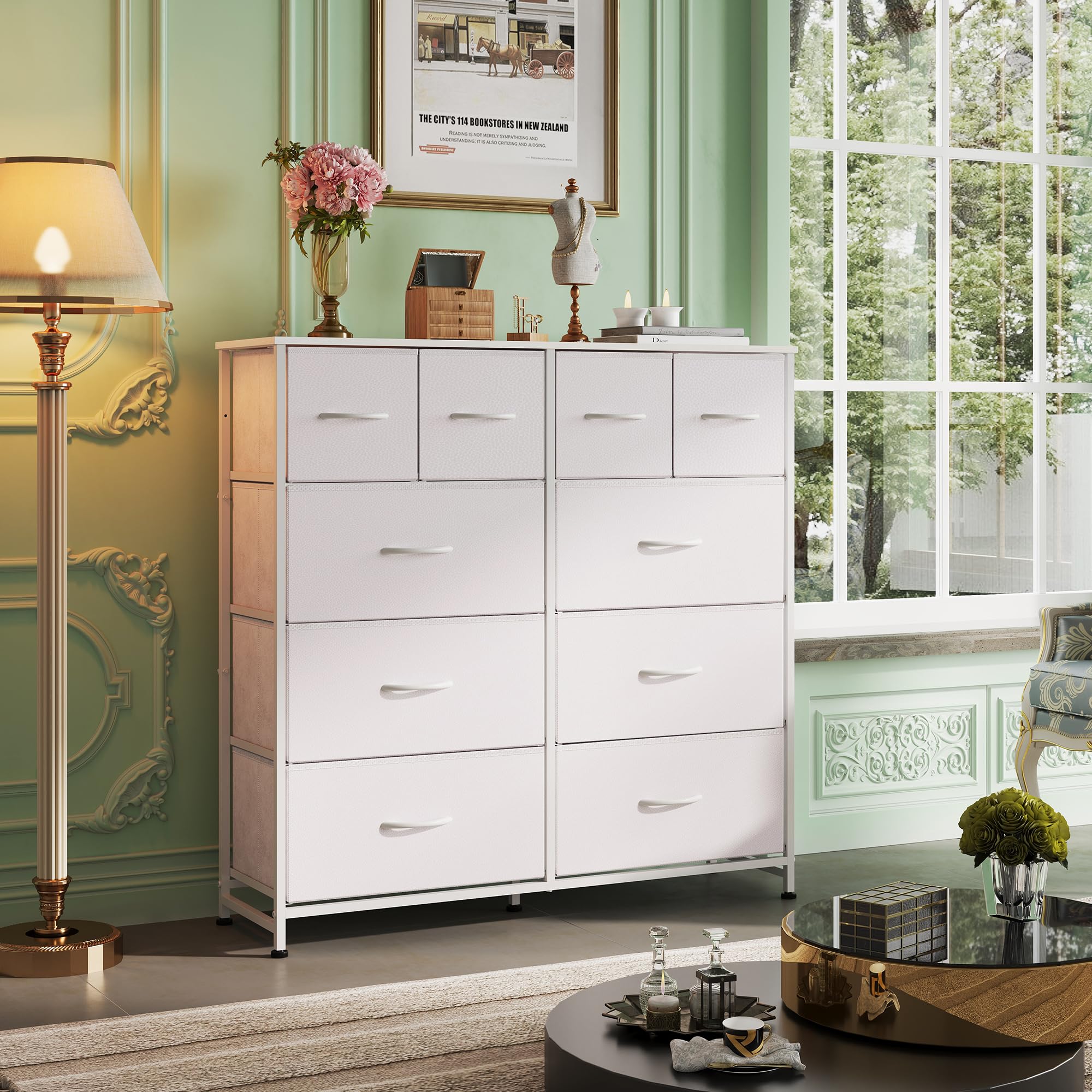 WLIVE White Dresser for Bedroom with 10 Drawers, Tall Chest of Drawers for Bedroom, Storage Drawer Unit, Organizer Unit for Hallway, Closet