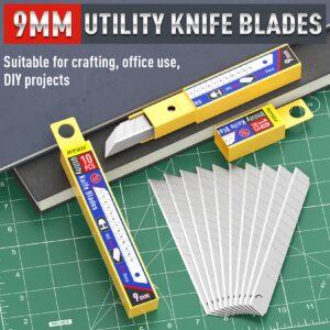 DIYSELF 50Pcs 9mm Utility Knife Replacement Blades, Snap Off Blades for 9MM Universal Box Cutters (60°)