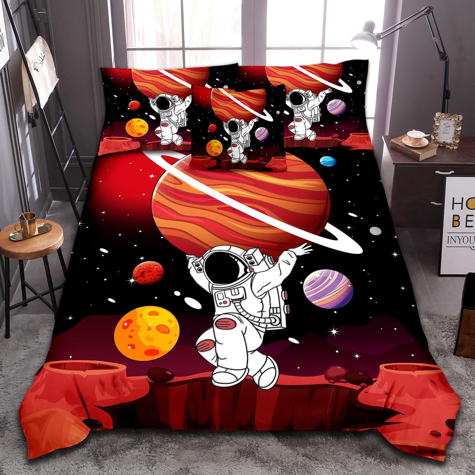 Tasselily Full Size Comforter Sets for Boys, Astronaut Outer Space Bedding Set Full Bed in a Bag, 6 Pcs Comforter Set with Sheets