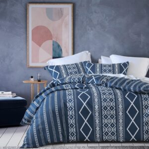 navy blue duvet cover king - 100% cotton duvet cover king size, 3 pieces aztec geometric duvet cover set, super soft farmhouse bedding duvet covers for all season, 104"x90", no comforter