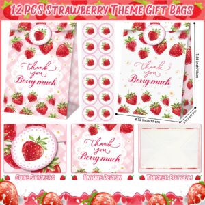 Strawberry Party Favor 72 PCS Sweet Berry Slap Bracelets DIY Stickers Temporary Tattoos Keychain Plastic Straws Gift Bags for Kids Girls Birthday Party Baby Shower Summer Fruit Goodie Bag Fillers