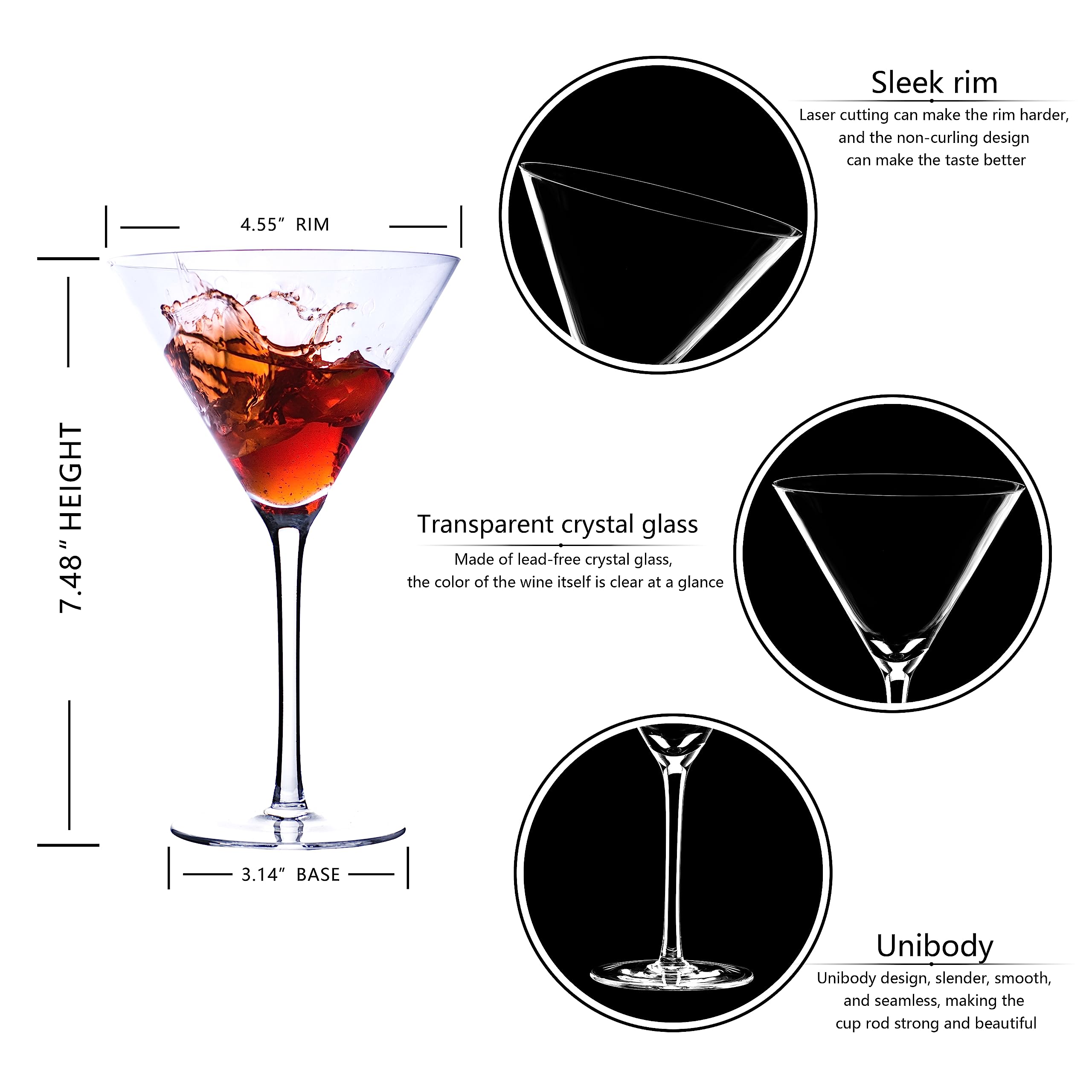 BACLIFE Martini Glasses Set of 4-9.5 oz Coupe Glass Set with Stem - Handblown Crystal Cocktail Glasses - Elegant Cocktail Glasses for Bar, Margarita, Cosmopolitan, Manhattan, Gimlet