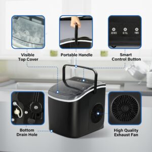 HealSmart Portable Ice Maker for Countertop, 6 Mins 9 Ice Cubes, 26lbs Ice/24H, Self-Cleaning, with Ice Spoon and Basket, for Home/Kitchen/Office/Camping/Party, Black