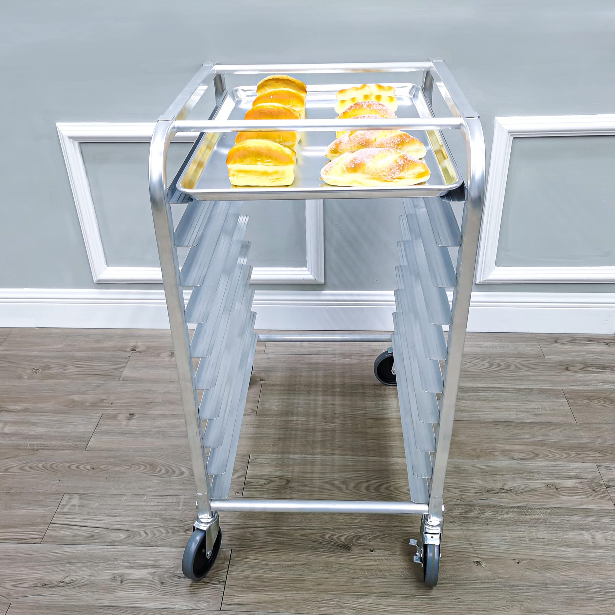 Foodservice Speed Rack Commercial-Grade Aluminum 10-Tier Sheet Pan/Bun Pan Storage Display Rack, 26" L x 20" W x 38" H with Wheels, Takes 13X18 & 18X26" Pans 10163-NPF