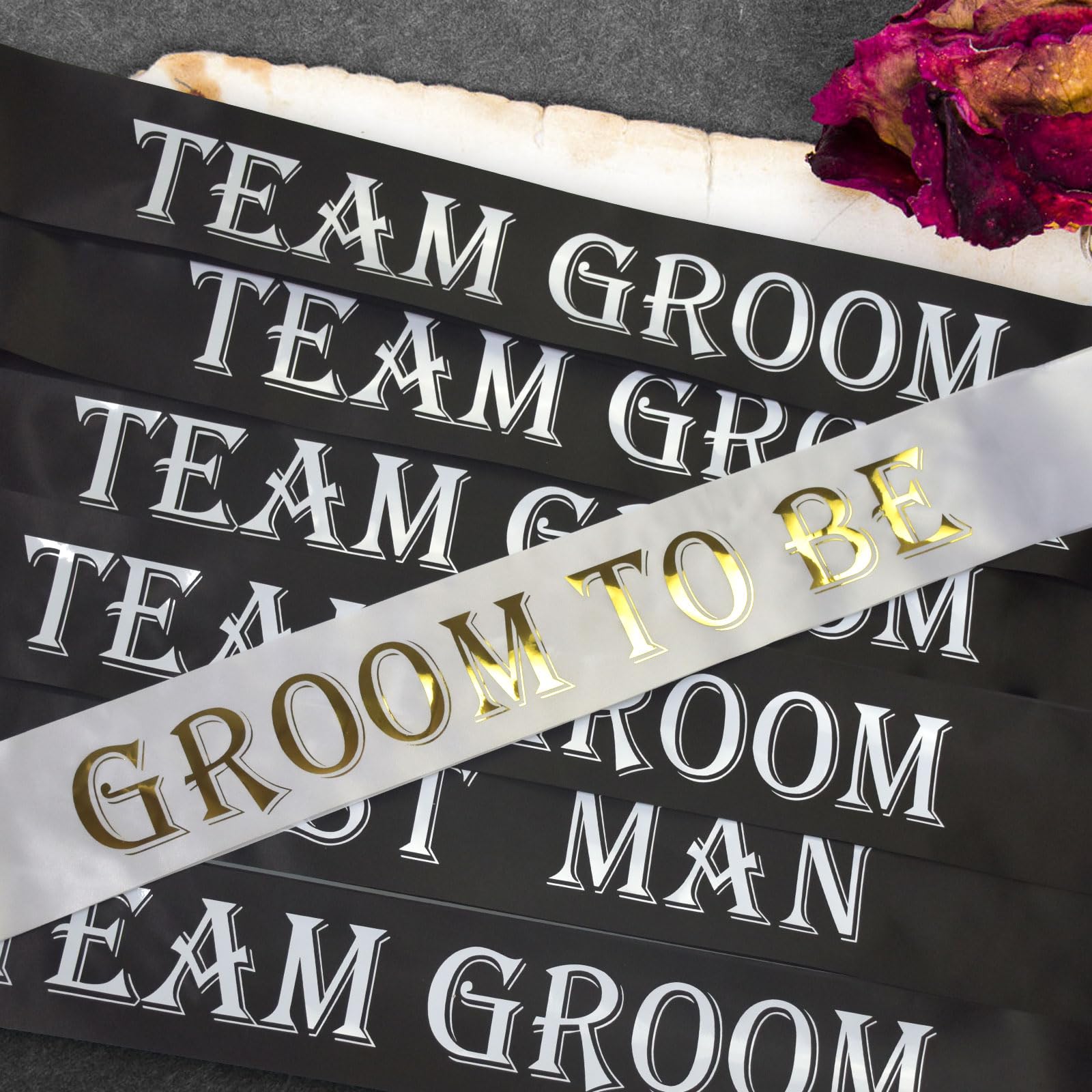 7 PCS Bachelorette Sashes Set for Groomsmen, Black Team Groom Sashes for Bachelor Bridal Shower Supplies Wedding Parties Decorations Favors Gifts