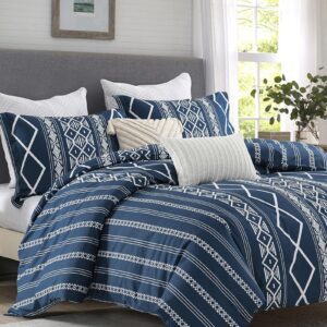 Navy Blue Duvet Cover King - 100% Cotton Duvet Cover King Size, 3 Pieces Aztec Geometric Duvet Cover Set, Super Soft Farmhouse Bedding Duvet Covers for All Season, 104"x90", No Comforter