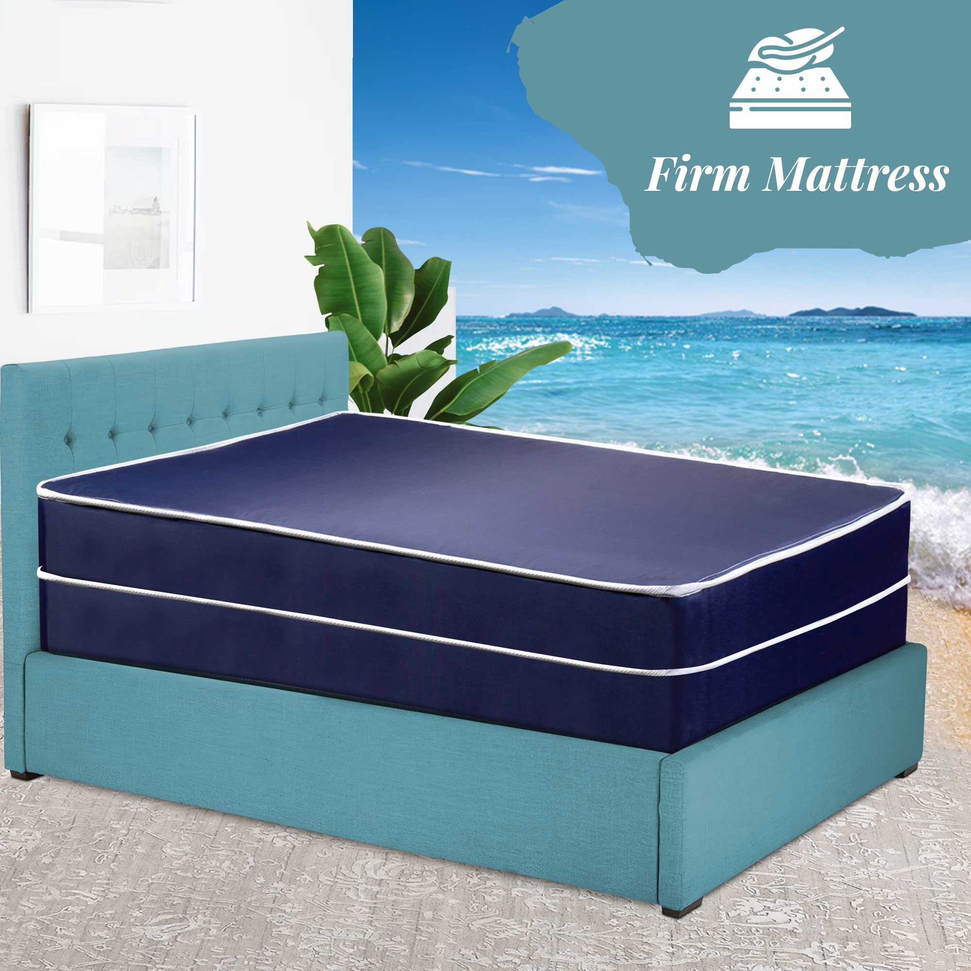 Greaton 8" Firm Double Sided Mattress with 8" Box Spring, Elegant Comfortable Waterproof Bed Mattresses for Sound Sleep, Equal Level Pressure All Around for Complete Body Support, Full XL, Dark Blue