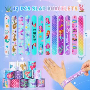 126 Pcs Mermaid Party Favors for Kids, Mermaid Themed Birthday Party Supplies Toys, Mermaid Goodie Bag Pinata Fillers Slap Bracelet Stickers Keychain Necklace Ring Puzzle Gifts for Classroom Prizes