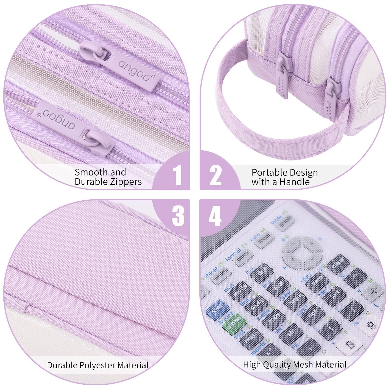 ANGOOBABY Large Grid Mesh Pencil Case 2 Compartment Pen Bag Clear Handheld Multifunction Pencil Pouch Transparent Makeup Bag for Teen Student College Business Travel Office Adult - Purple