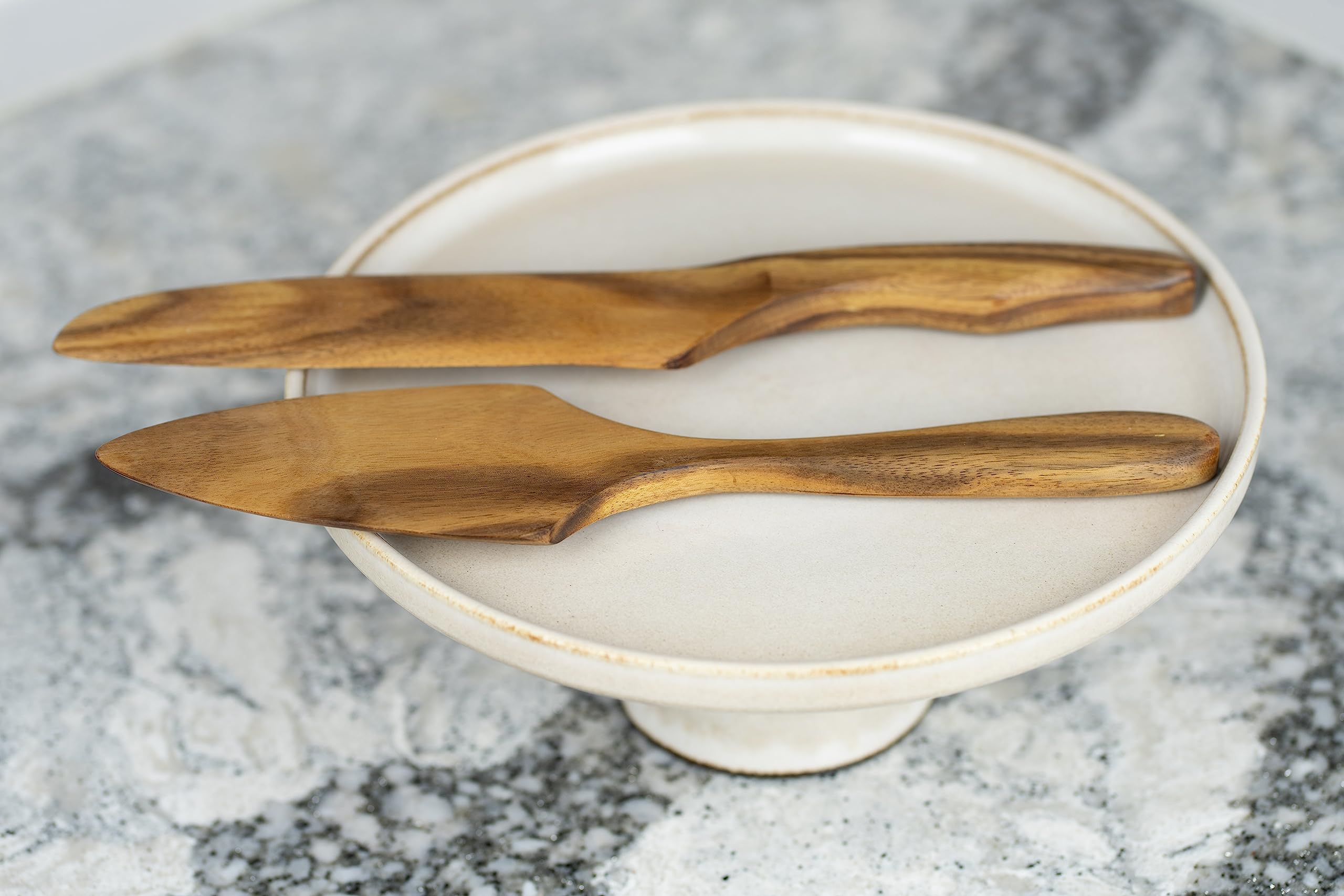 Teak Wood Cake Server and Knife Set - Cake Knife and Server Set - Cake Serving Set - Wooden Cake Server - Heavyweight & Light Toned with No Logo for Photoshoots, Wedding, Birthday, Gifts