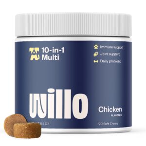 willo all-in-1 multifunctional supplements for dogs - with glucosamine, omega 3's, essential vitamins | joint support, gut & immune health, skin & coat, heart health | 90 soft chews