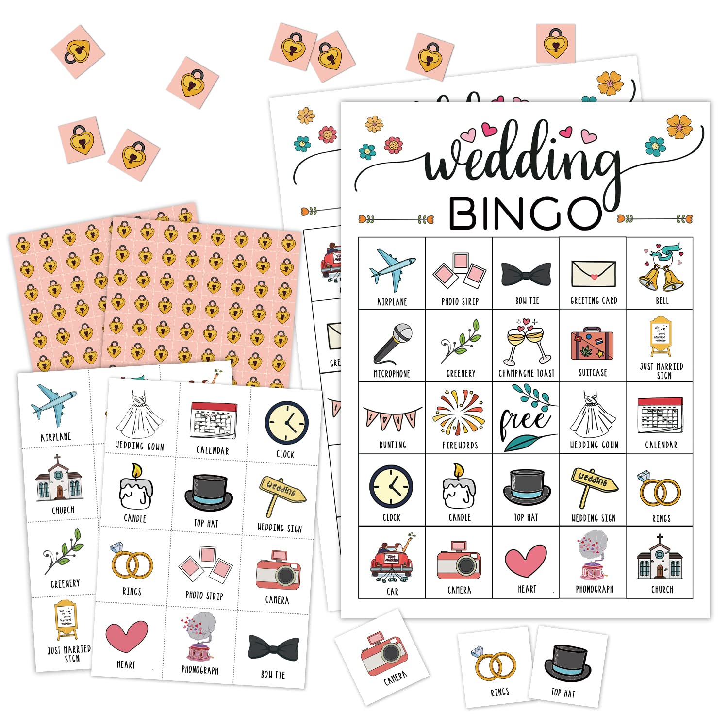 RLCNOT Wedding Party Bingo Game, 24 Players Bingo Game, for Bridal Shower Wedding Shower, Engagement Bachelorette Party, Reception Activity Supplies - 001