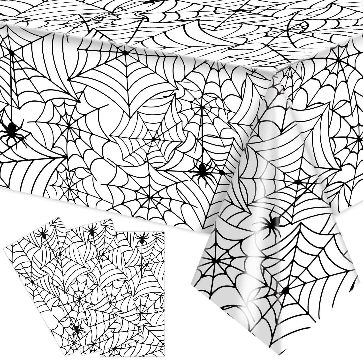 Labeol Halloween Tablecloth,3 PCS Spider Web Tablecloths for Halloween Party Decorations, 54"x108" Disposable Plastic Rectangle Table Cloth,Halloween Decorations for Halloween Party Home Haunted House