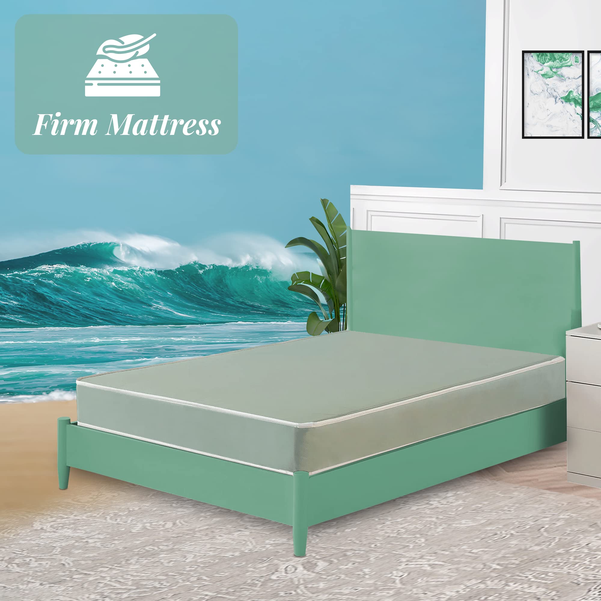 Greaton 8" Firm Sleeping Mattress, Double Sided Vinyl Mattresses for Complete Comfiness, Waterproof Security for Long Time Use, Provides All Rounded Necessary Body Support, Full XL, Green