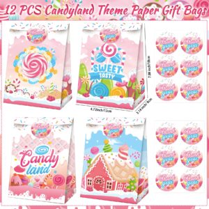 Erweicet Candyland Party Favors Sweet Lollipops Slap Bracelets DIY Stickers Temporary Tattoos Keychains Plastic Straws Gift Bags for Kids Girls Sweet Candy Theme Birthday Party Baby Shower