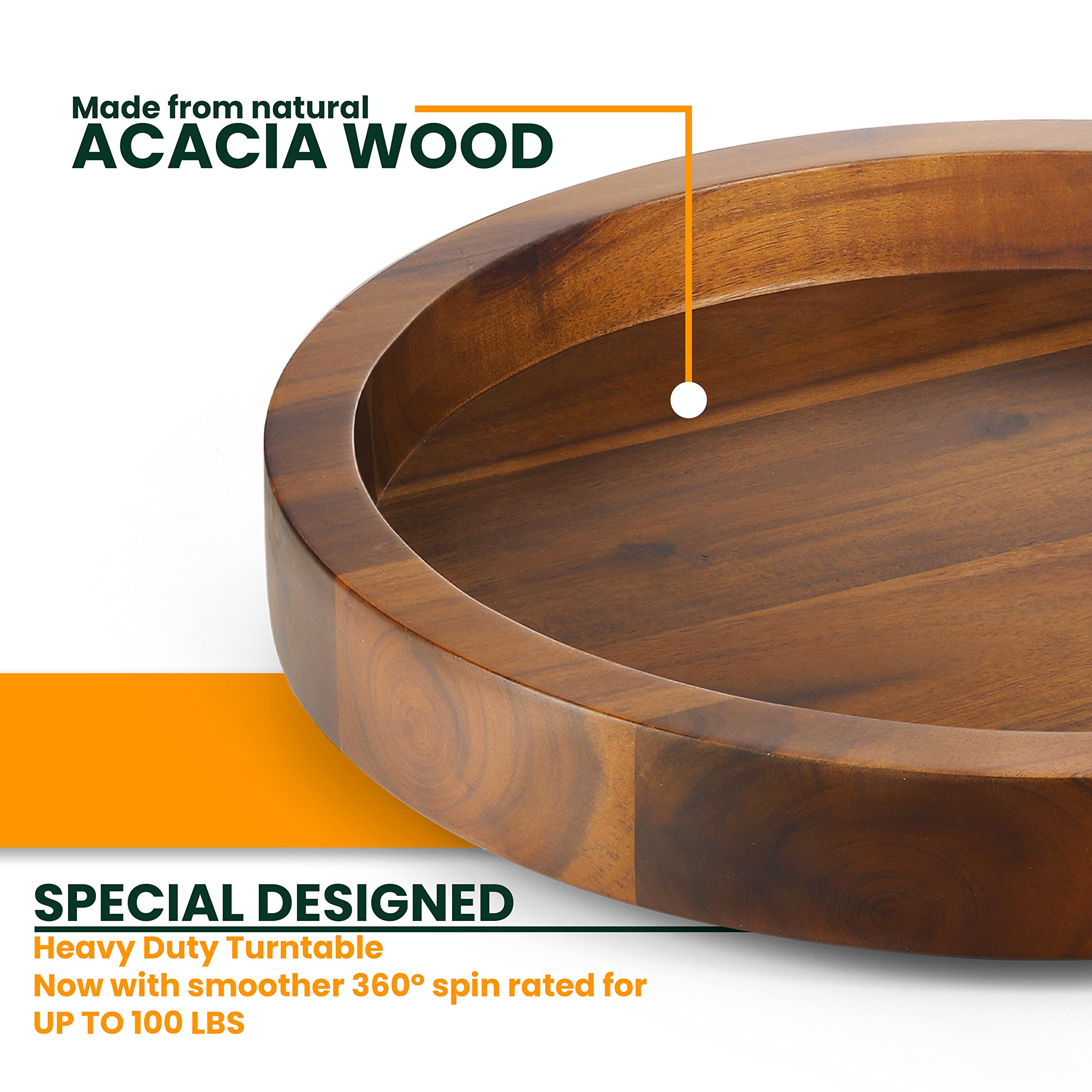 TIDTIA 13" Acacia Wood Lazy Susan Organizer for Cabinet - Round Lazy Susans Turntable for Countertop - Wooden Kitchen Rotating Storage Food Bin Container for Centerpiece Table, Spices, Pantry