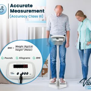 AdirMed Digital Physician Scale with Mechanical Height Rod - Eye-Level Measuring Station for Body Weight, Height & BMI - Ideal for Gyms, Medical Facilities & Rehabilitation Centers