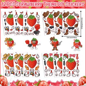 Strawberry Party Favor 72 PCS Sweet Berry Slap Bracelets DIY Stickers Temporary Tattoos Keychain Plastic Straws Gift Bags for Kids Girls Birthday Party Baby Shower Summer Fruit Goodie Bag Fillers