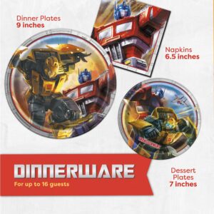 Transformers Birthday Party Supplies | Serves 16 Guests | Transformers Party Supplies | Transformer Dinner & Cake Plates, Napkins, Tablecover, Button | Officially Licensed