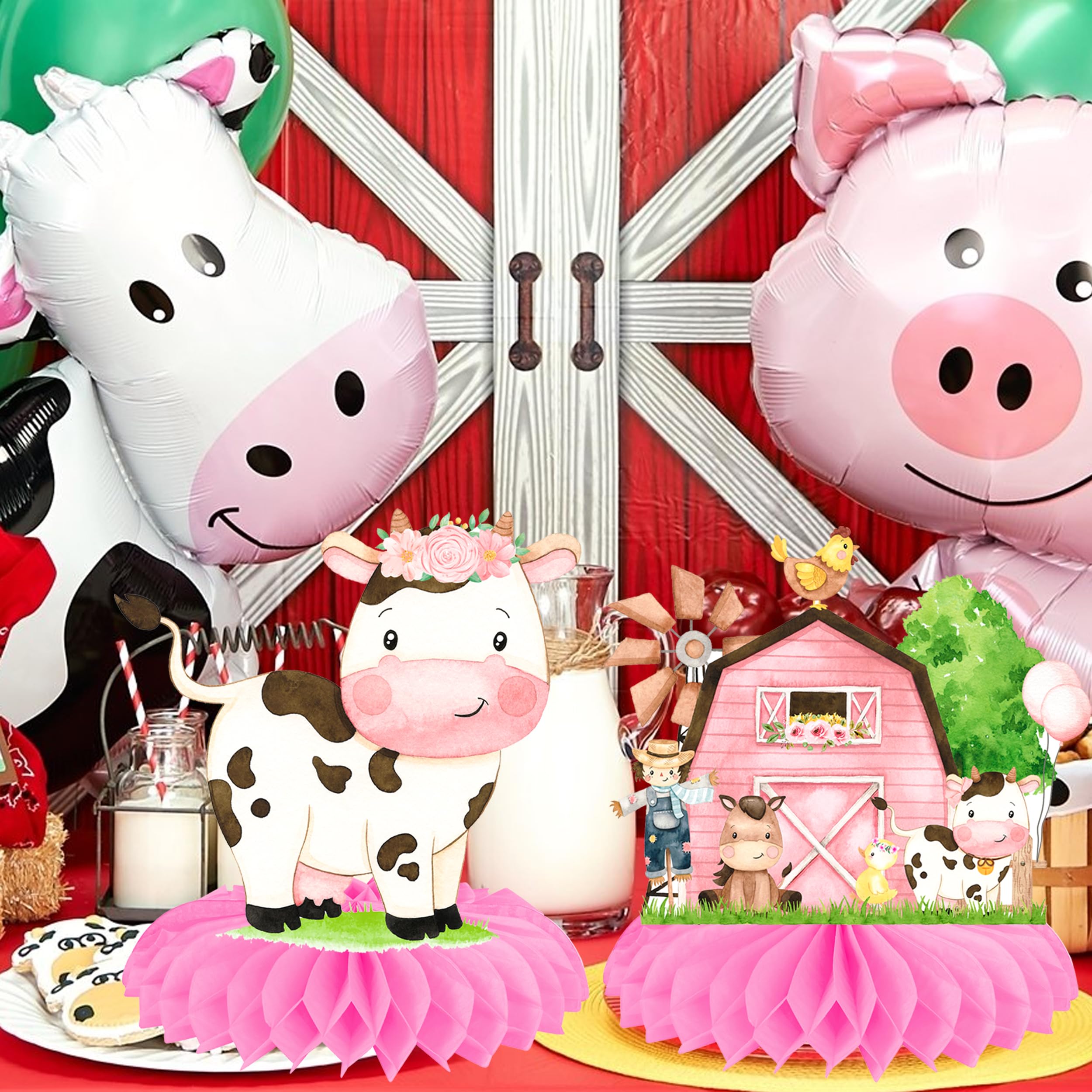 11Pcs Pink Farm Animals Honeycomb Centerpieces Farm Theme Party Table Centerpieces Barnyard Party Honeycomb Decorations Farm Birthday Party Table Decorations for Farm Theme Baby Shower Supplies