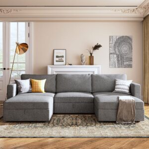 honbay modular sectional sofa with storage, u shaped convertable sectional couch with wide chaise, deep seat modular sectional sofa with ottoman, dark grey