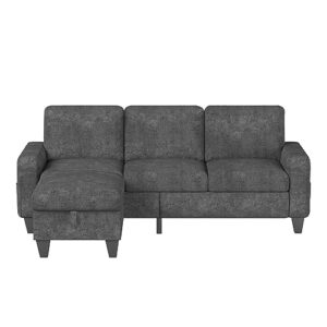 Sunrise Coast Sectional Sofa Couch L-Shaped Sofa Modern Linen Fabric 3-Seat Couch with Convertible Storage Ottoman Grey Living Room Furniture Set for Apartment Loft Small Spaces