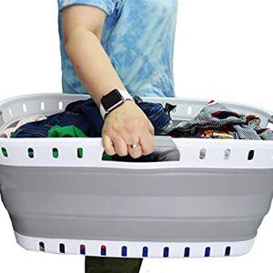 SAMMART 44L (11.6 gallon) Collapsible Plastic Laundry Basket-Foldable Pop Up Storage Container-Portable Washing Tub- pace Saving Hamper, Water Capacity: 35L (9.2 gallon) (White/Grey (Set of 2))