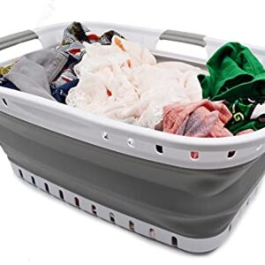 SAMMART 44L (11.6 gallon) Collapsible Plastic Laundry Basket-Foldable Pop Up Storage Container-Portable Washing Tub- pace Saving Hamper, Water Capacity: 35L (9.2 gallon) (White/Grey (Set of 2))