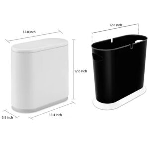 Baosia 12 Liter White Rectangular Plastic Trash Can Wastebasket with Press Type Lid,3.2Gallon Slim Trash Bin,Narrow Trash Can Waste Bins for Bedroom, Bathroom, Office,Kitchen，Powder Room