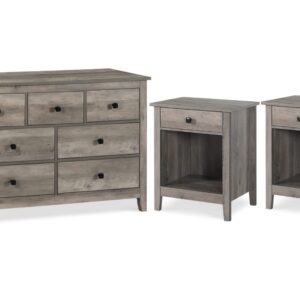 Vikiullf Dresser and Nightstand Set - 3 Pieces Bedroom Set with 7 Drawer Dresser and 1 Drawer Nightstands, Wood Double Dresser, Grey Wood Grain