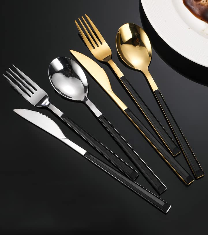 40-Piece Silverware Set with Steak Knives for 8, Food-Grade Stainless Steel Utensils Set Modern Spoons Forks Knives,Tableware Cutlery Set For Home Restaurant Hotel, Mirror Finish Black Handle