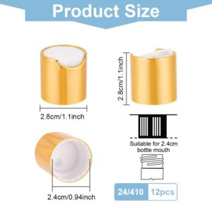 BENECREAT 12pcs Aluminized Replacement Plastic Press Caps, Golden Press Disc Caps Dispensing Lotion Bottle Closure for Squeeze Bottles Shampoo Bottle Dispensing Cap, Diameter 24mm Thread Type 410