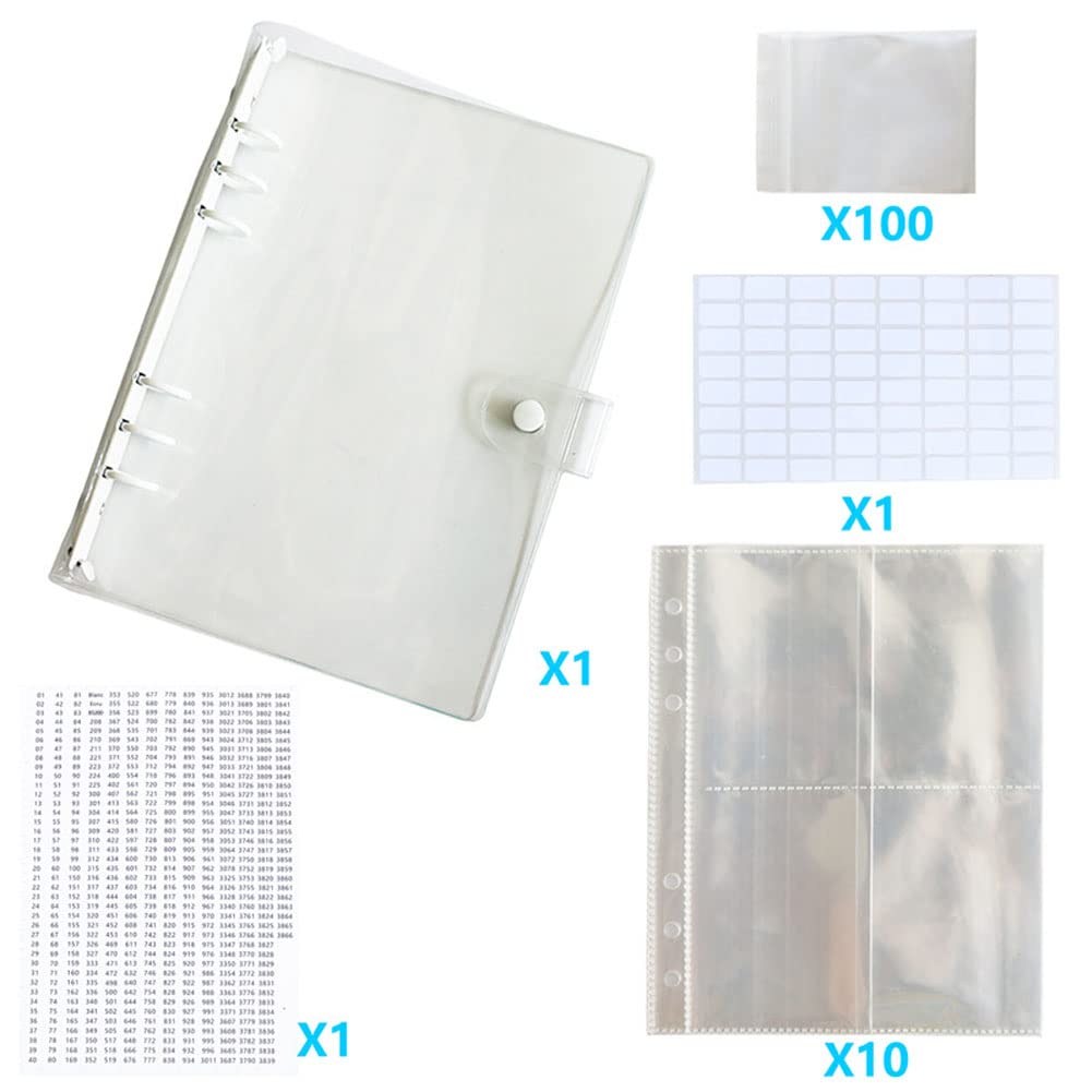 esowemsn A Set of White Diamond-Paint Beads Storage Book DIY Diamond-Paint Accessories Kit Diamond-Paint Storage Book Binder with Pockets,100pcs Self-Sealing Bags Clear Loose Leaf Organizer (White)