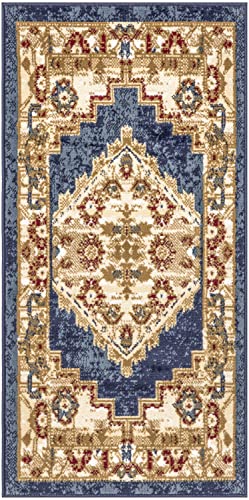 Nourison Grafix Vintage Navy Gold 2' x 4' Area -Rug, Easy -Cleaning, Non Shedding, Bed Room, Living Room, Dining Room, Kitchen (2x4)